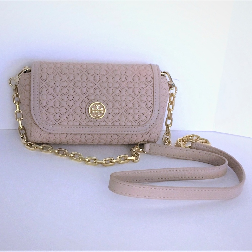 Tory Burch Quilted Small Crossbody - Light Oak like new